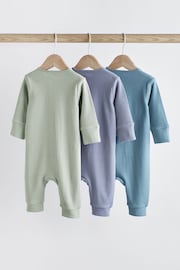 Blue / Grey Baby Plain Footless Zipped Sleepsuits 3 Pack (0-3yrs) - Image 2 of 8