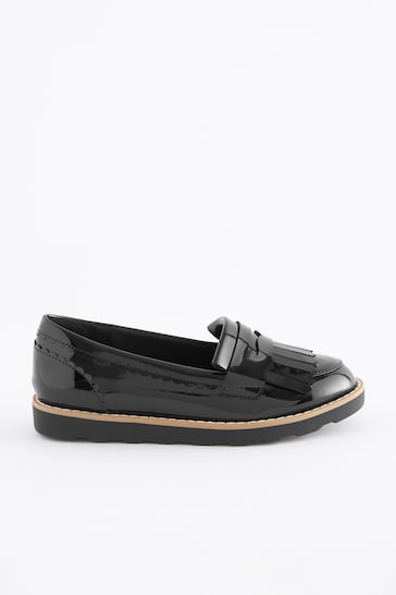 Black Patent Wide Fit (G) School Tassel Loafers