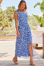 Sosandar Blue One Shoulder Maxi Dress - Image 2 of 5