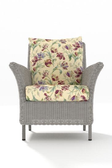 Laura Ashley White Garden Wilton Lounging Chair With Gosford Cranberry Cushions