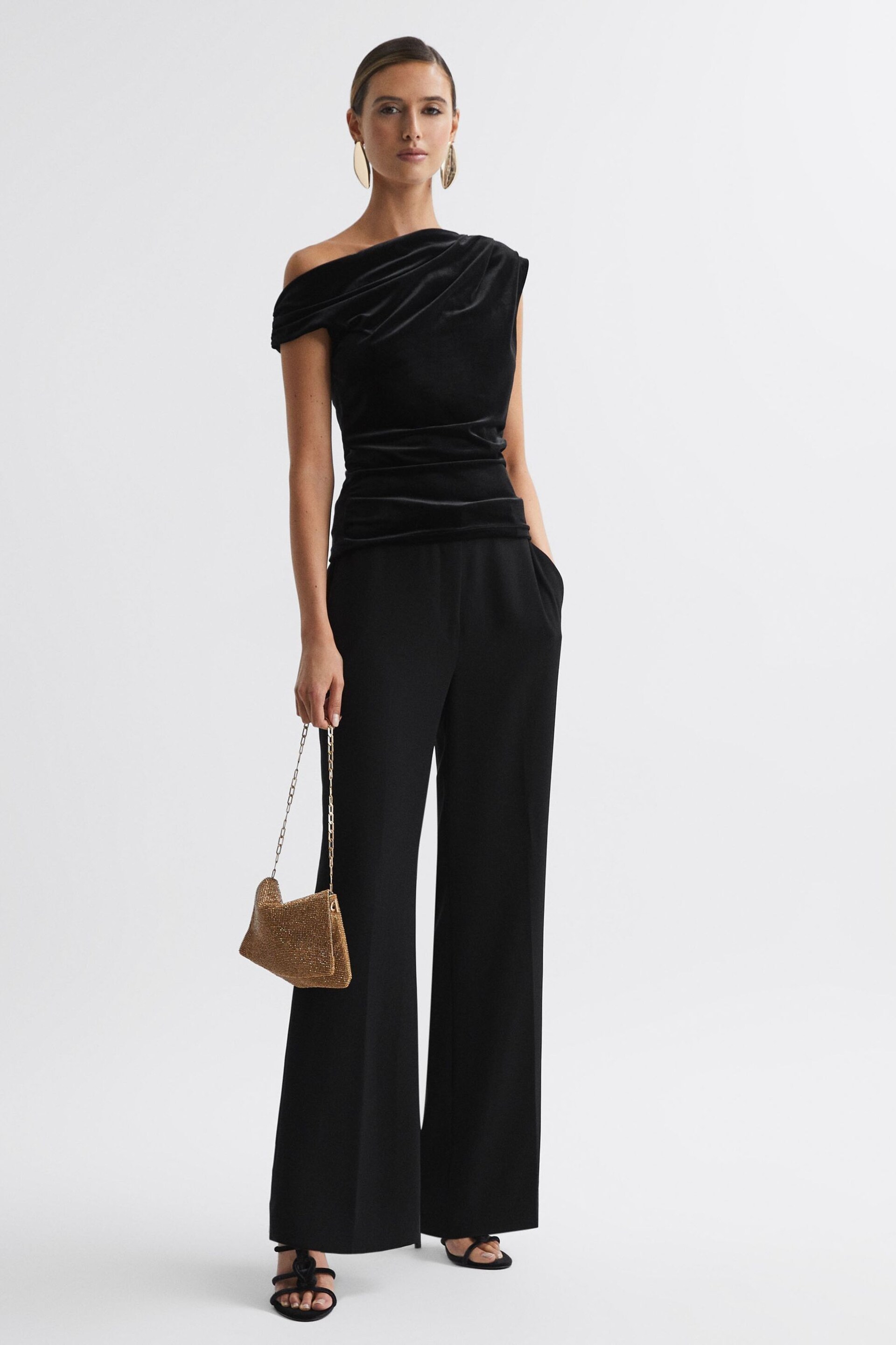 Reiss Black Mia Velvet Off-The-Shoulder Top - Image 3 of 5