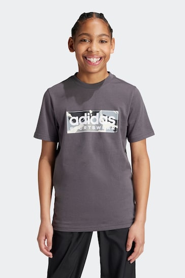 adidas Khaki Green Kids Sportswear Camo Linear Graphic T-Shirt