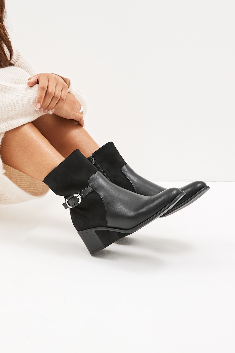 Black Regular/Wide Fit Forever Comfort® Buckle Detail Heeled Ankle Boots - Image 2 of 7