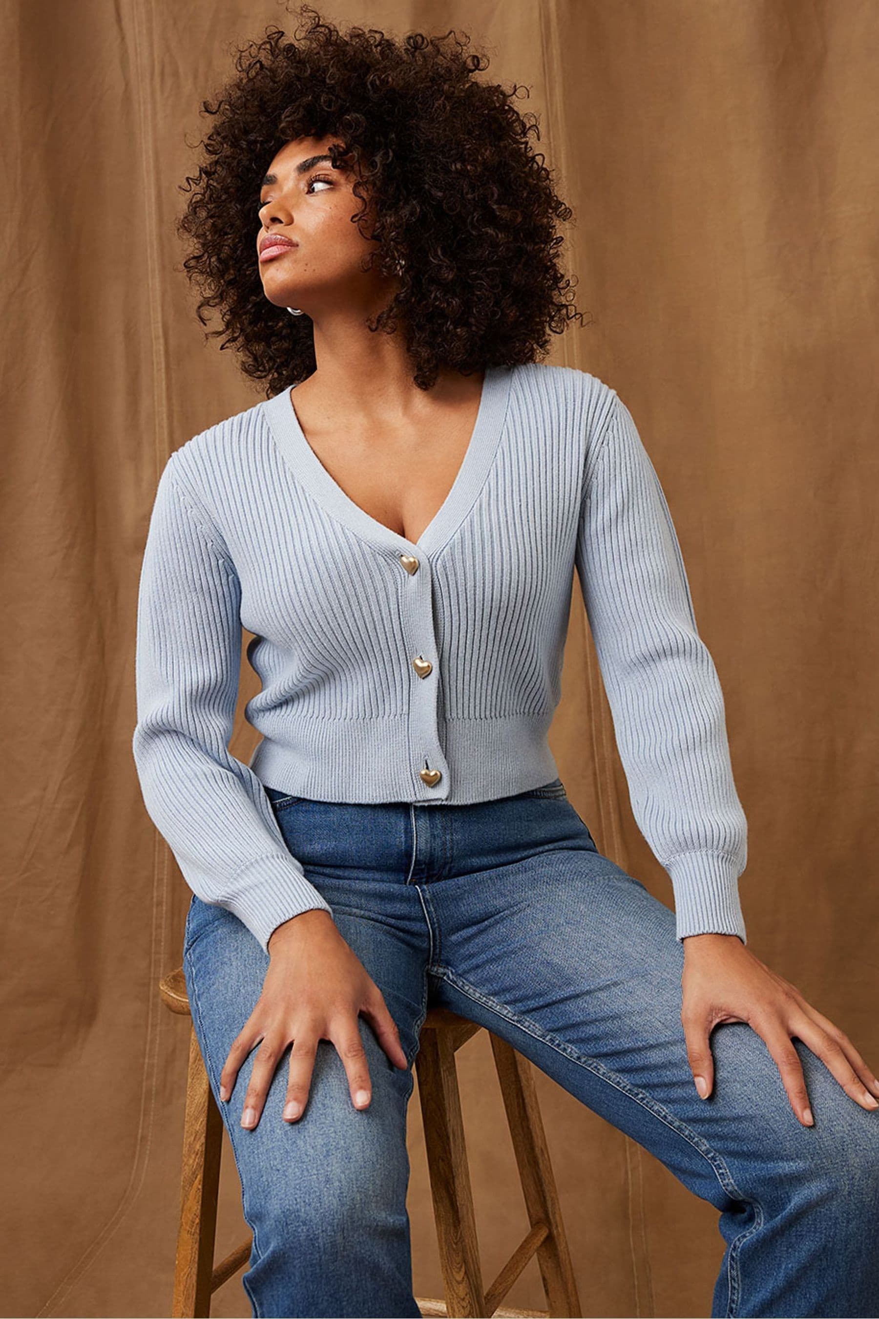 Buy Mint Velvet Blue Heart Button Cardigan from Next Ireland