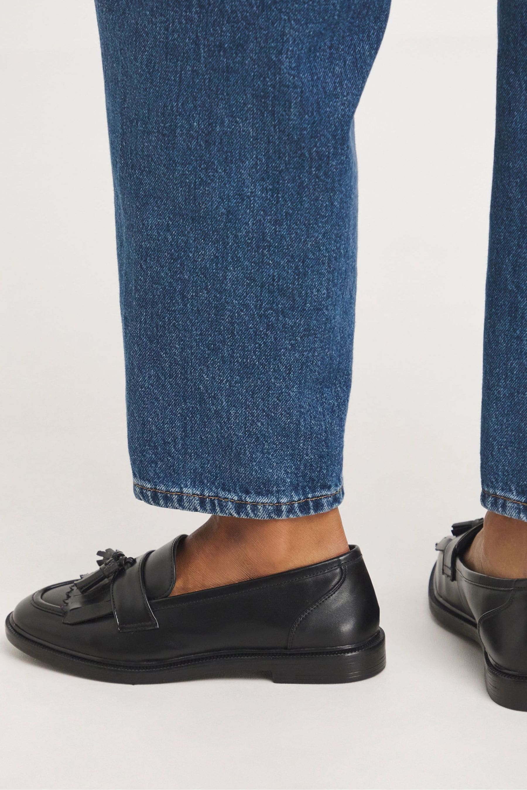 Office fisher chunky black leather fringed buckle loafers online
