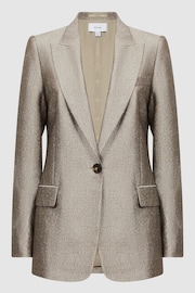 Reiss Gold Mimi Metallic Single Breasted Blazer - Image 2 of 5