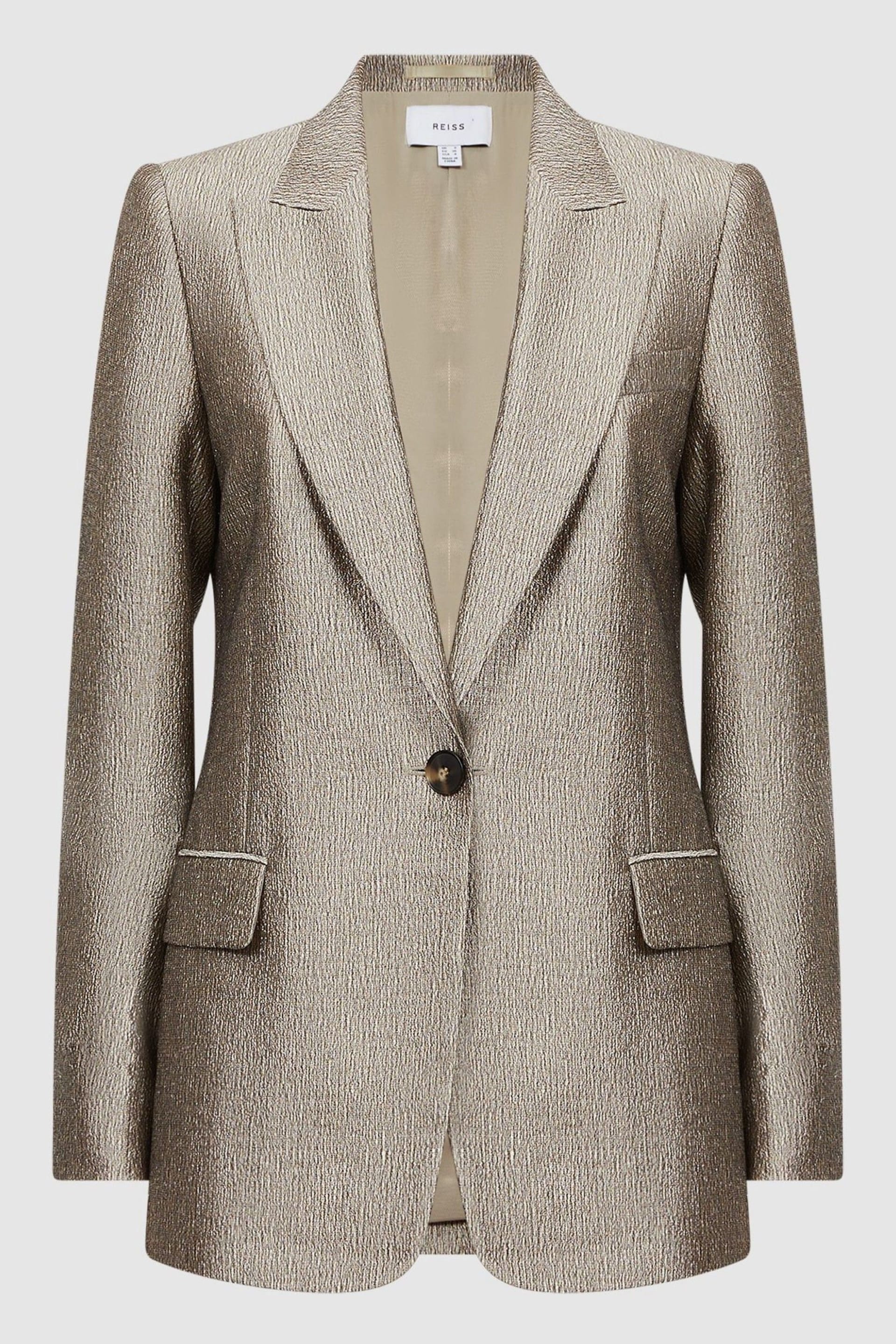 Reiss Gold Mimi Metallic Single Breasted Blazer - Image 2 of 5