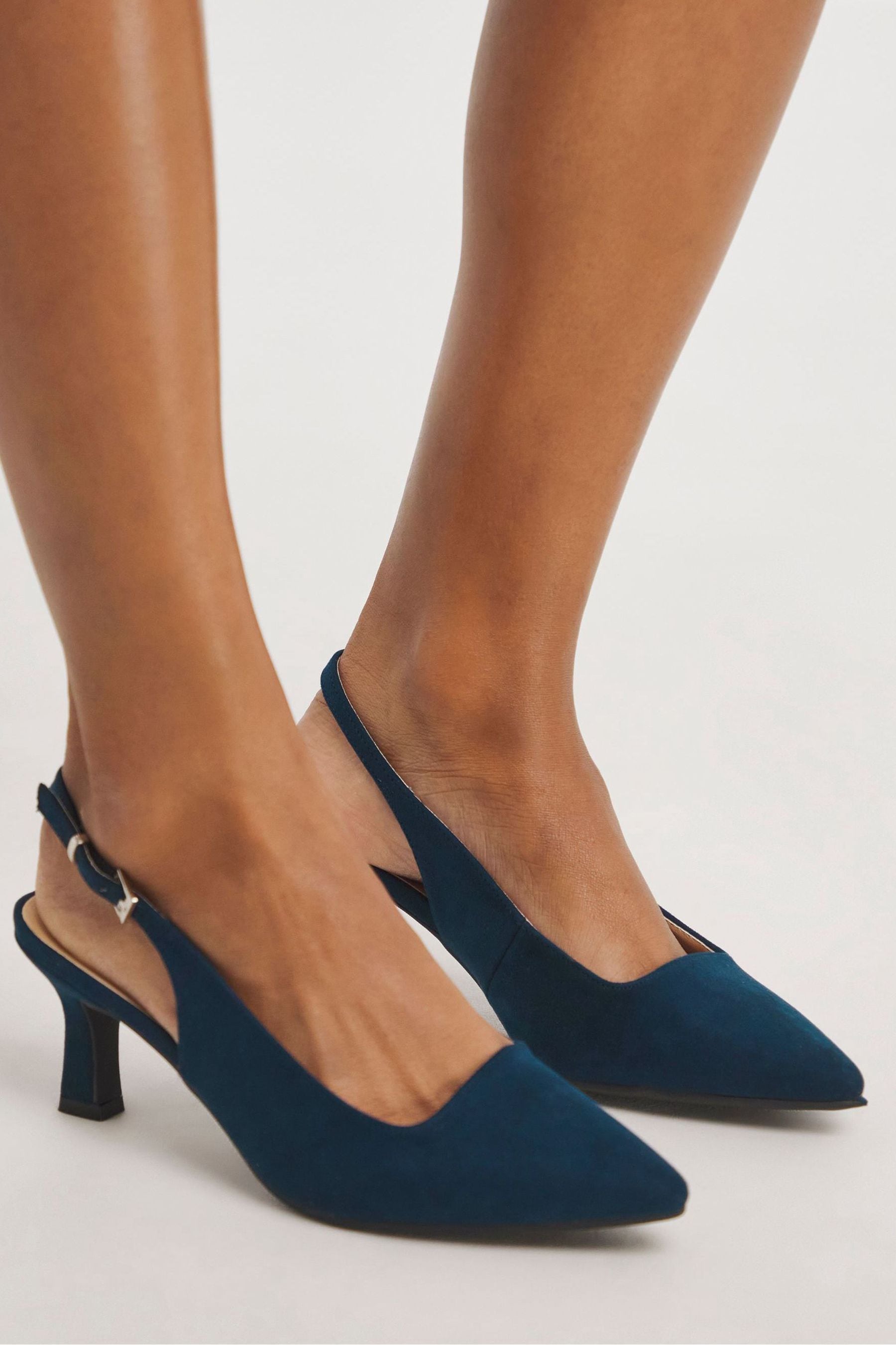 Buy JD Williams Navy Flexi Sole Kitten Heel Slingback Shoes In Wide Fit from Next Belgium