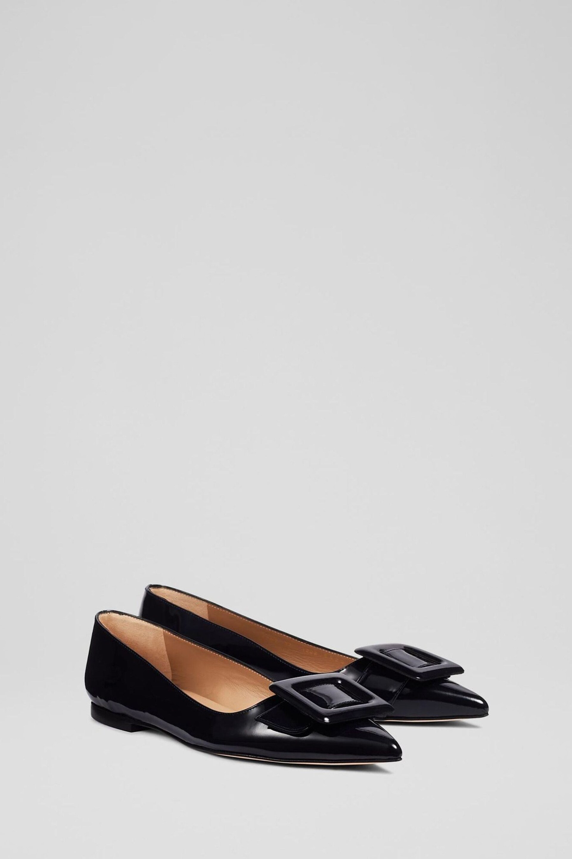 LK Bennett Devon Patent Leather Buckle Detail Flats - Image 2 of 4