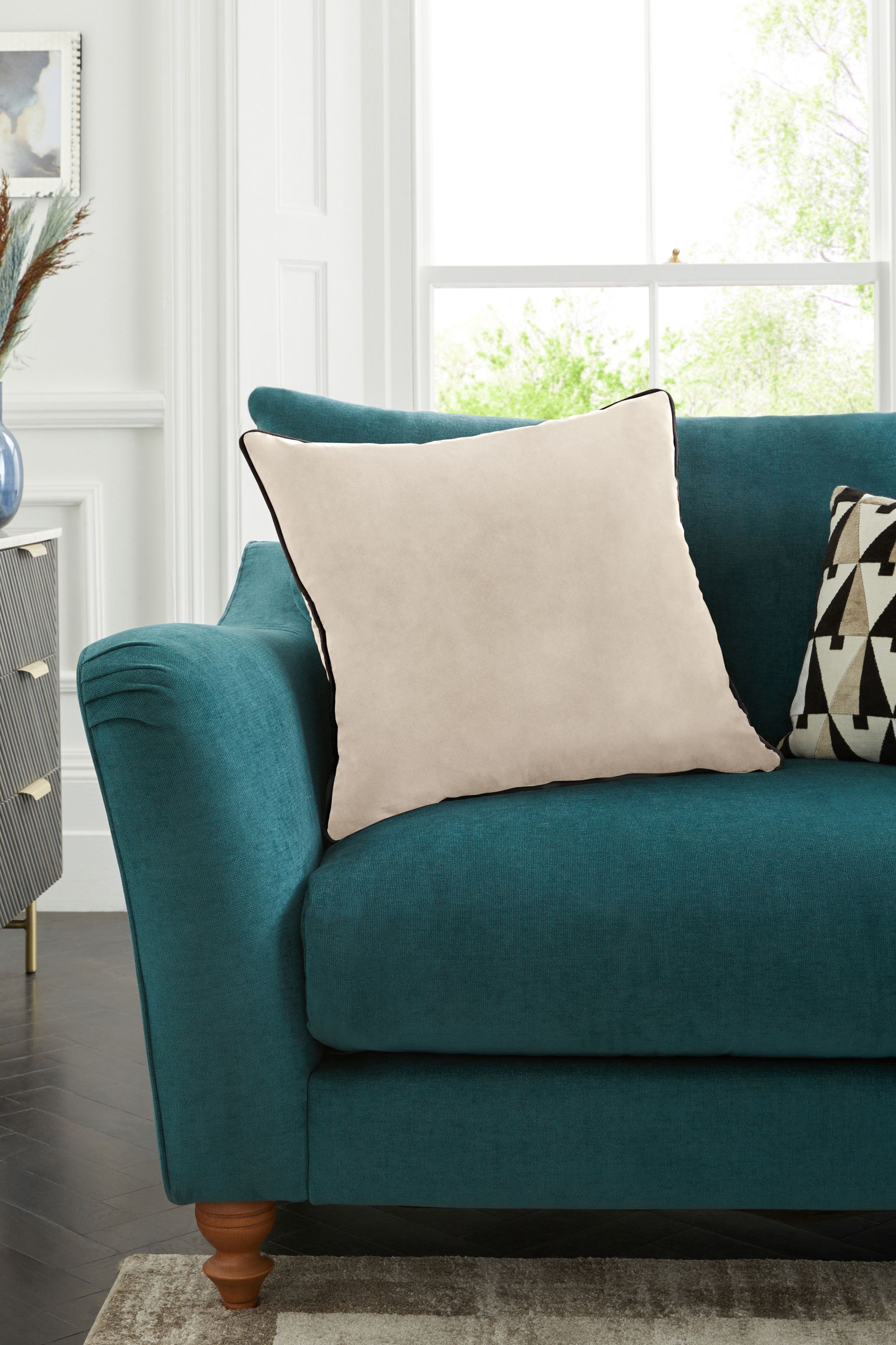 Buy Oatmeal 50 x 50cm Matte Velvet Contrast Pipe Cushion from Next Luxembourg