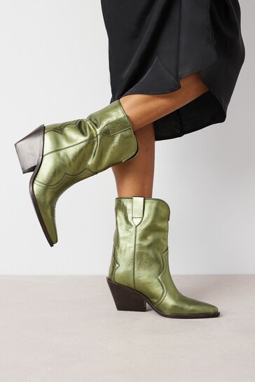 Green Metallic Signature Leather Forever Comfort® Western Cowboy Boots