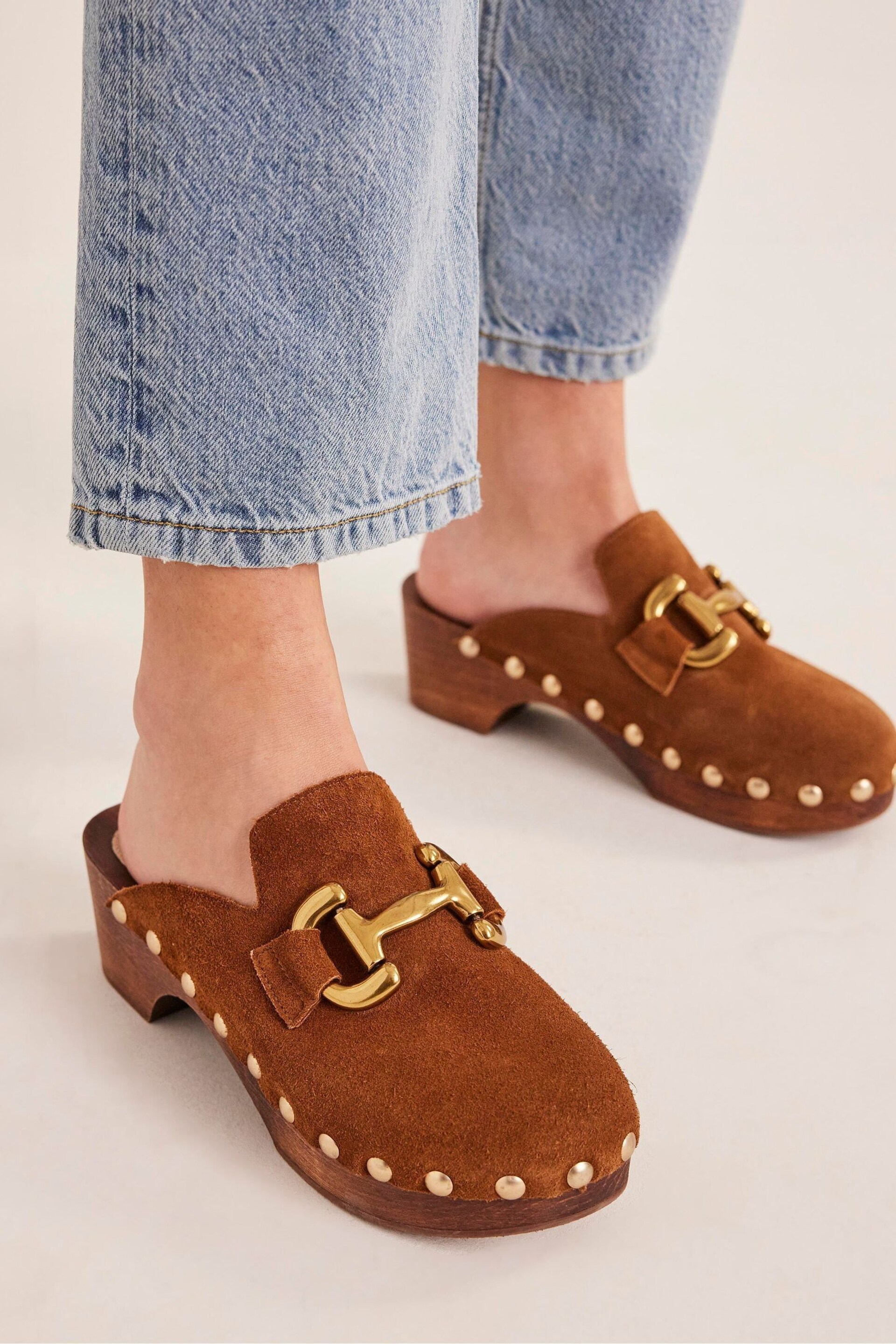 Boden Brown Snaffle Trim Heeled Clogs - Image 1 of 4