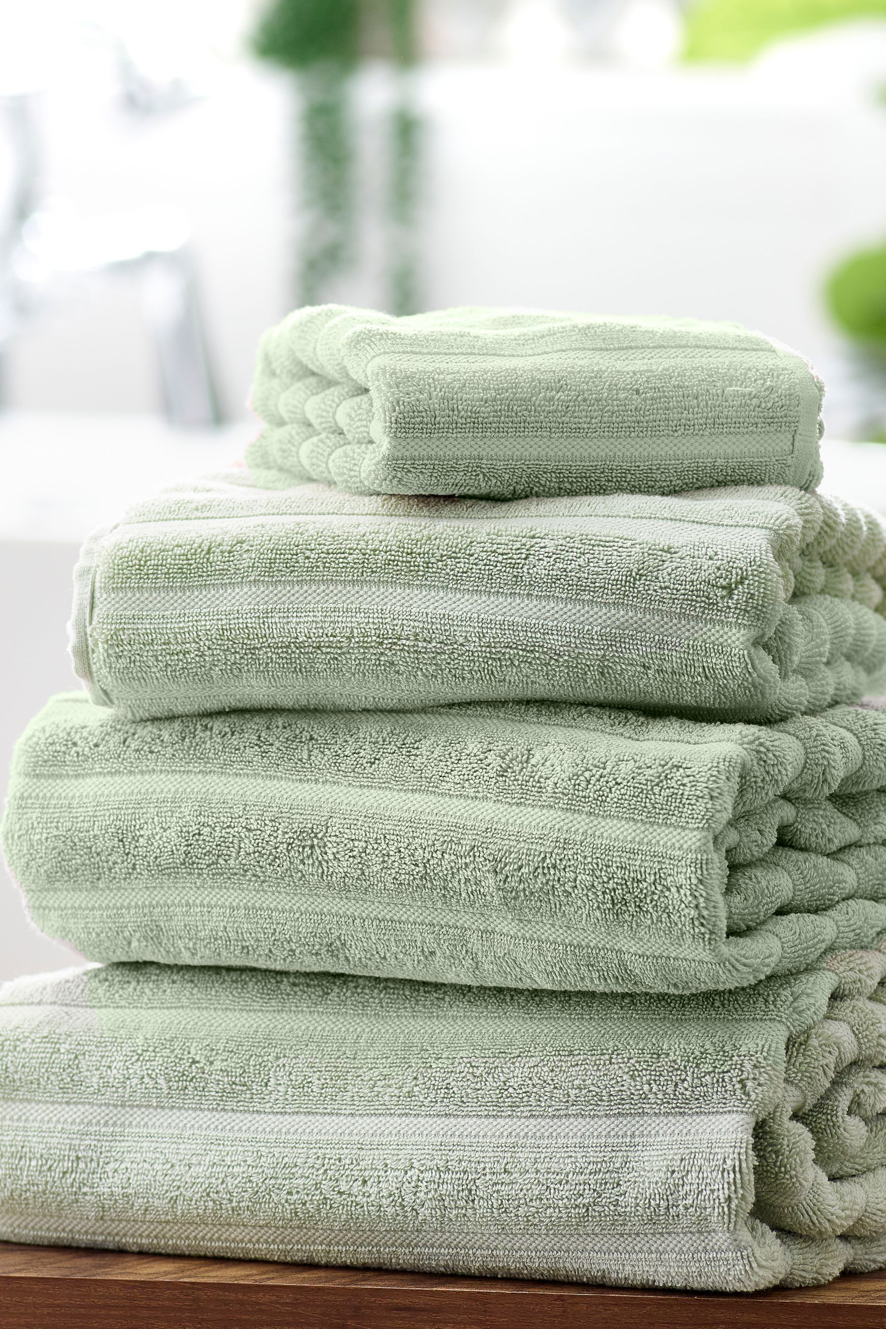 Sage Green Ribbed Towel with 100 Cotton