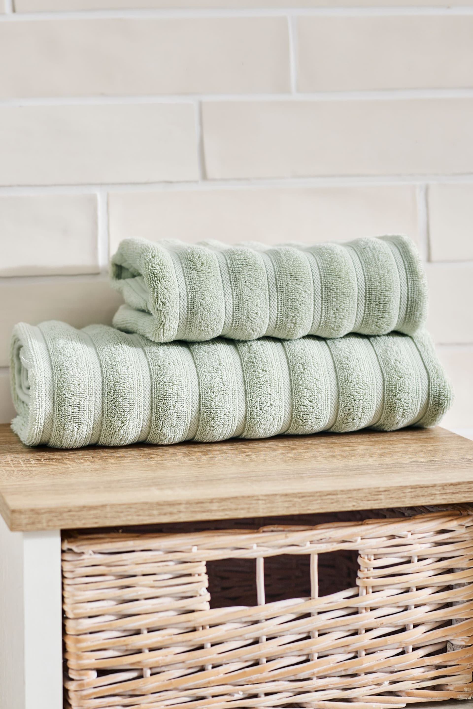 Sage Green Ribbed Towel 100% Cotton - Image 6 of 6