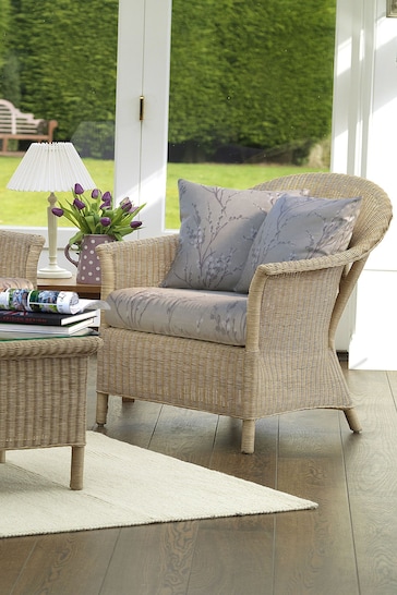 Laura Ashley Natural Garden Bewley Indoor Rattan Lounging Set With Pussy Willow Natural Cushions