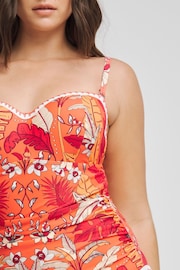 Figleaves Orange Regular Length Leaf Print Frida Underwired Bandeau Swimsuit - Image 4 of 4