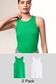 Green/White High Neck Ribbed Racer Vest Tops 2 Pack - Image 1 of 9