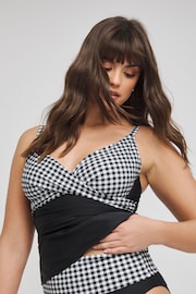 Figleaves Gingham Tailor Underwired Twist Front Tummy Control Black Tankini Top - Image 4 of 4