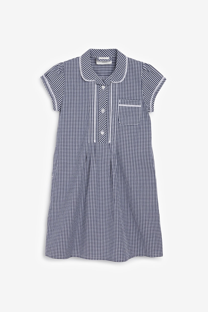 Navy Cotton Rich Button Front Lace Gingham School Dress (3-14yrs) - Image 4 of 7