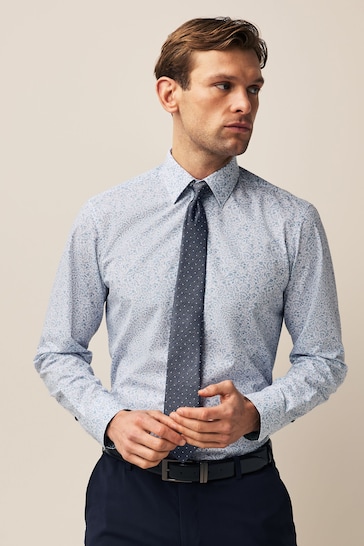 Blue Floral/Blue Textured Polka Dot Regular Fit Occasion Shirt And Tie Pack