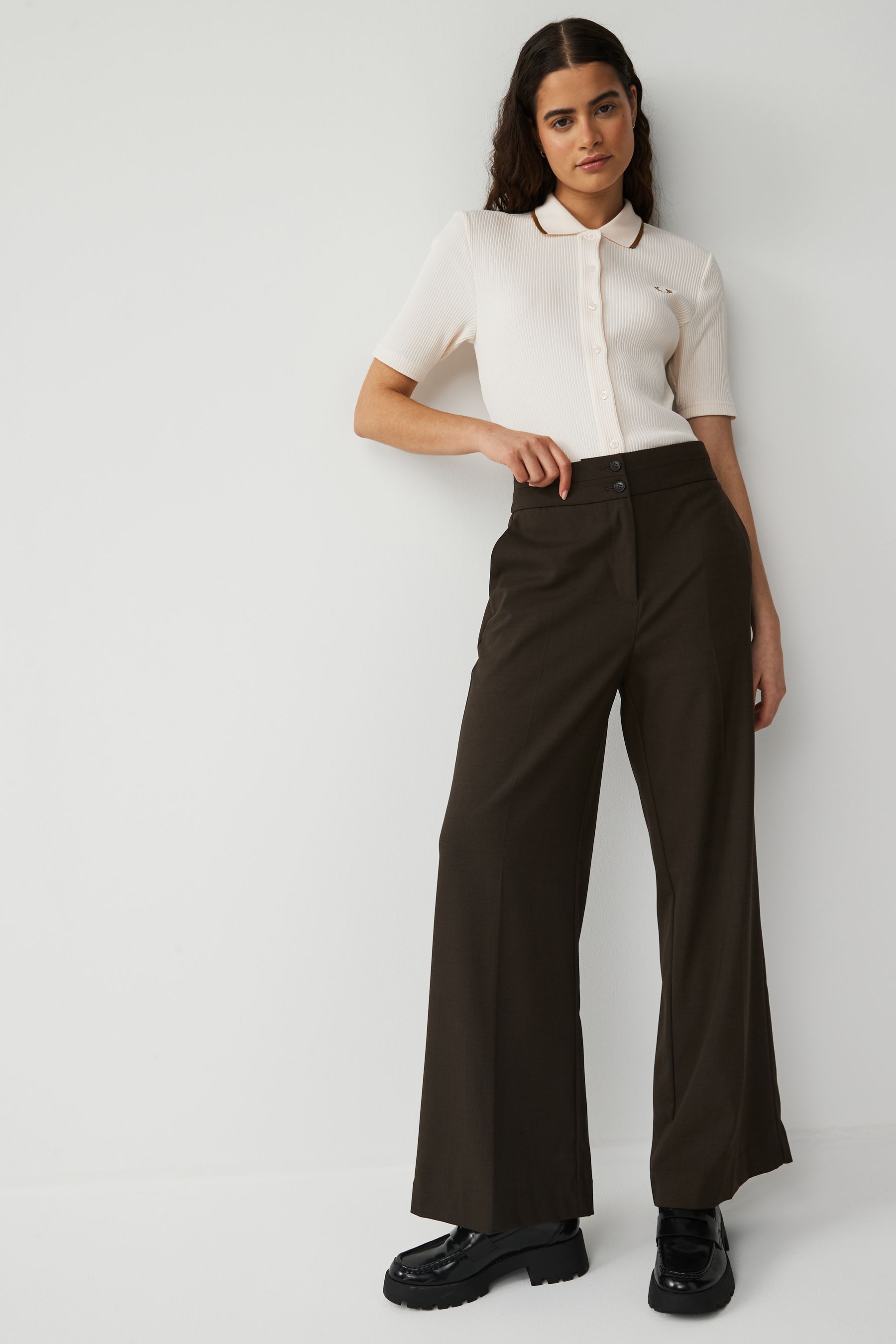 Buy Fred Perry Womens Button Through Ribbed Polo Shirt from Next Luxembourg