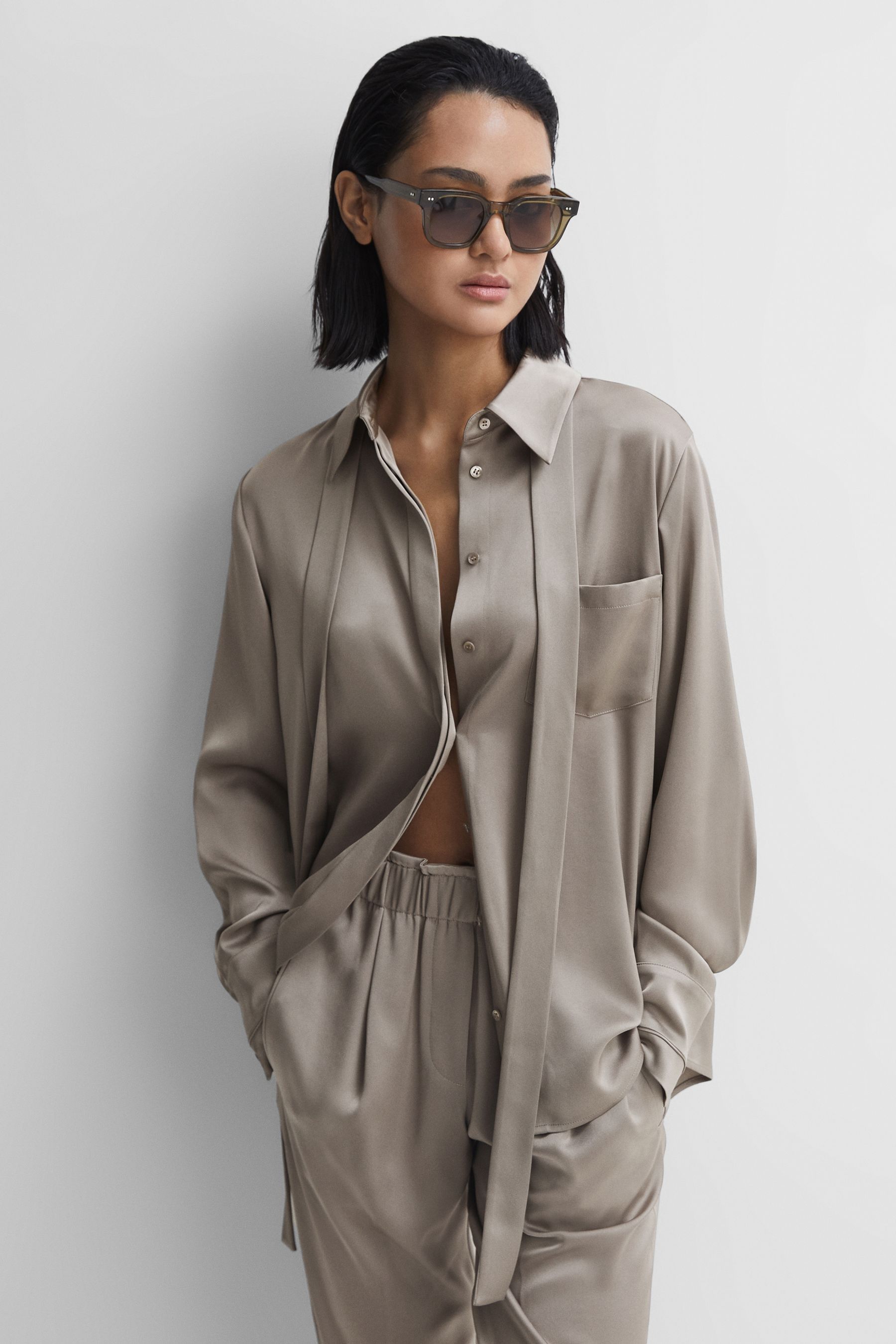 Grey satin blouse uk on sale