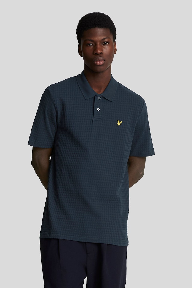 Lyle & Scott Navy Blue Micro Argyle Polo Shirt - Image 1 of 5