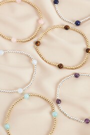 Gold/Silver Plated Sterling Silver Semi Precious Stone Beaded Stretch Bracelet - Image 3 of 9