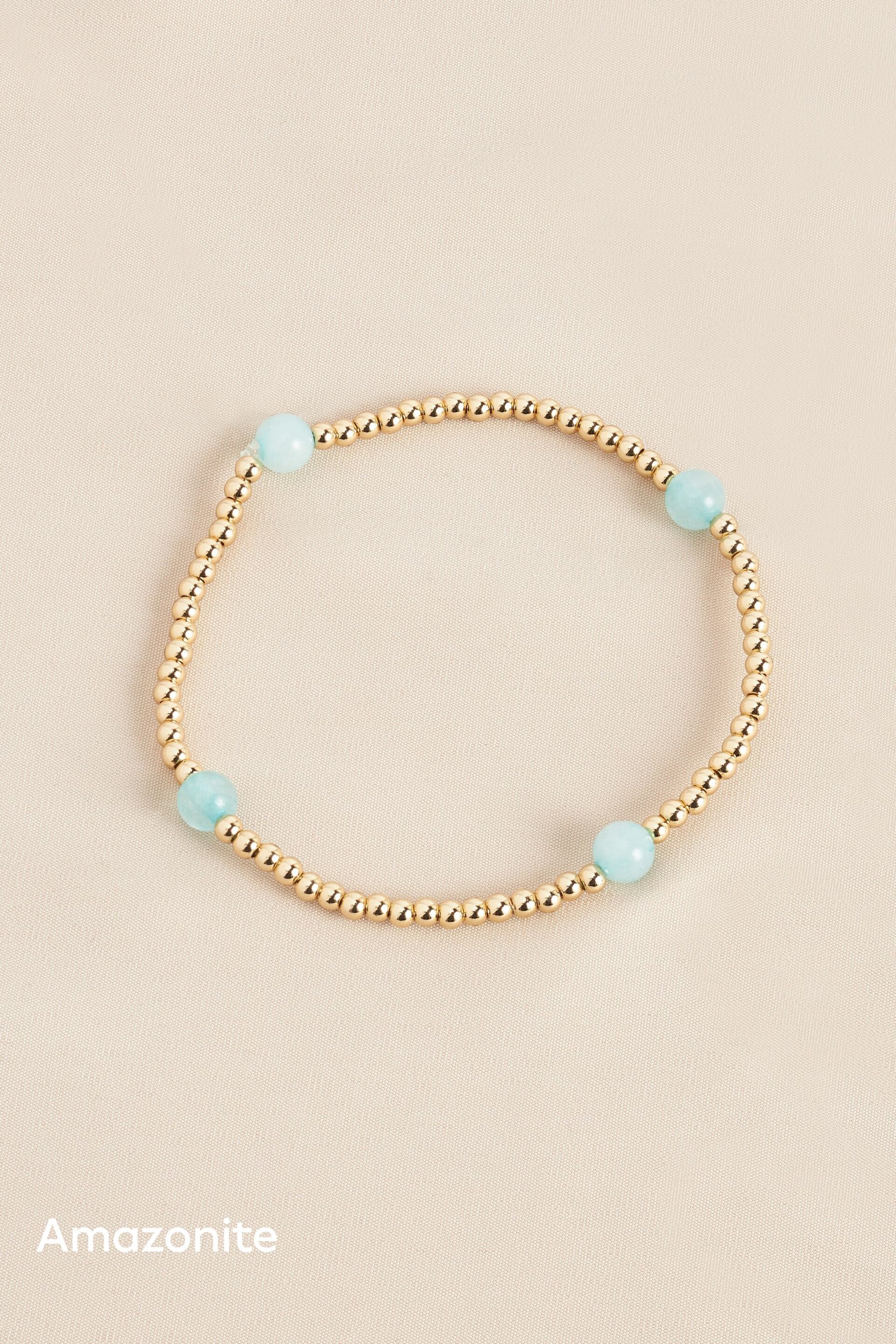 Gold/Silver Plated Sterling Silver Semi Precious Stone Beaded Stretch Bracelet - Image 5 of 9