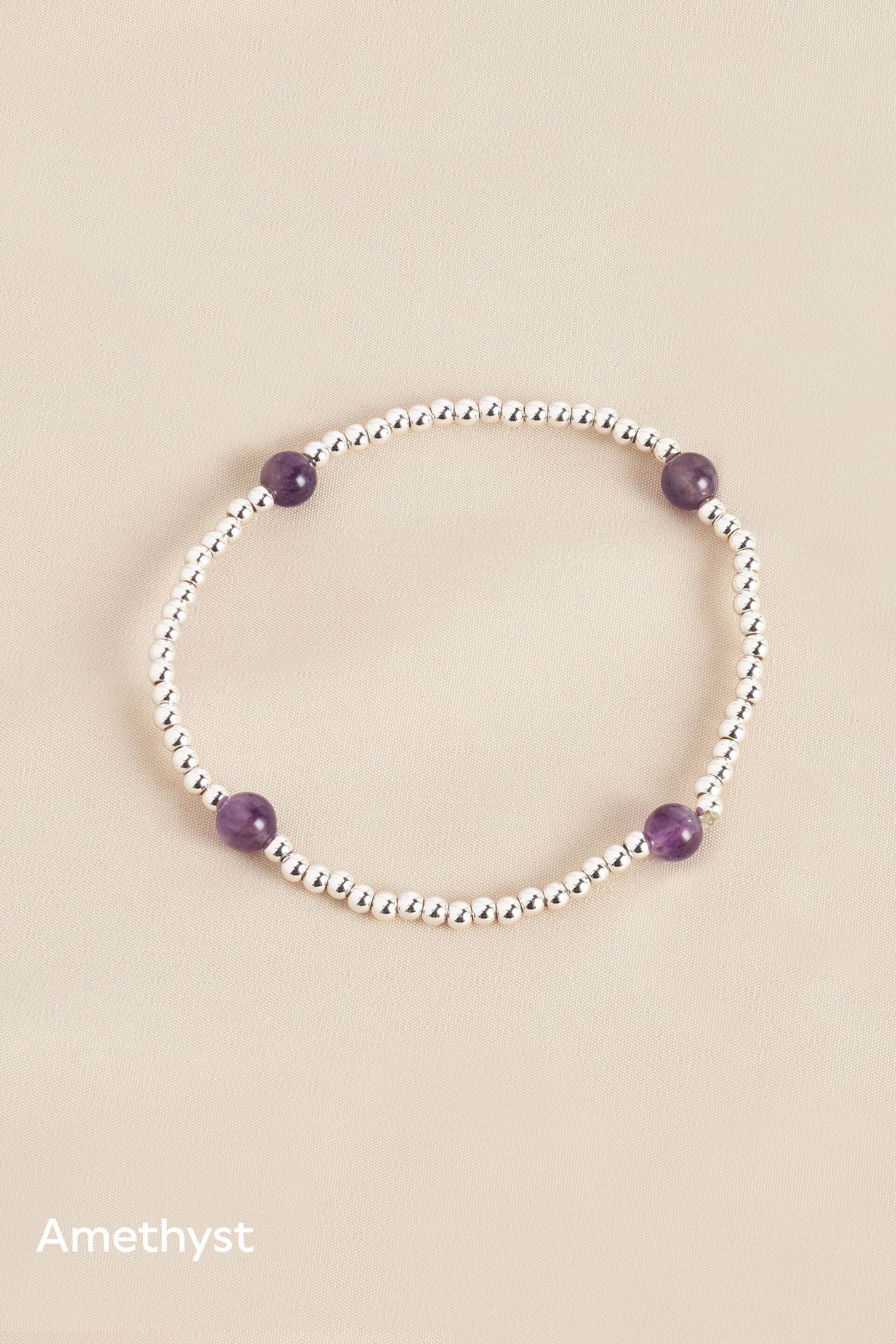 Gold/Silver Plated Sterling Silver Semi Precious Stone Beaded Stretch Bracelet - Image 6 of 9