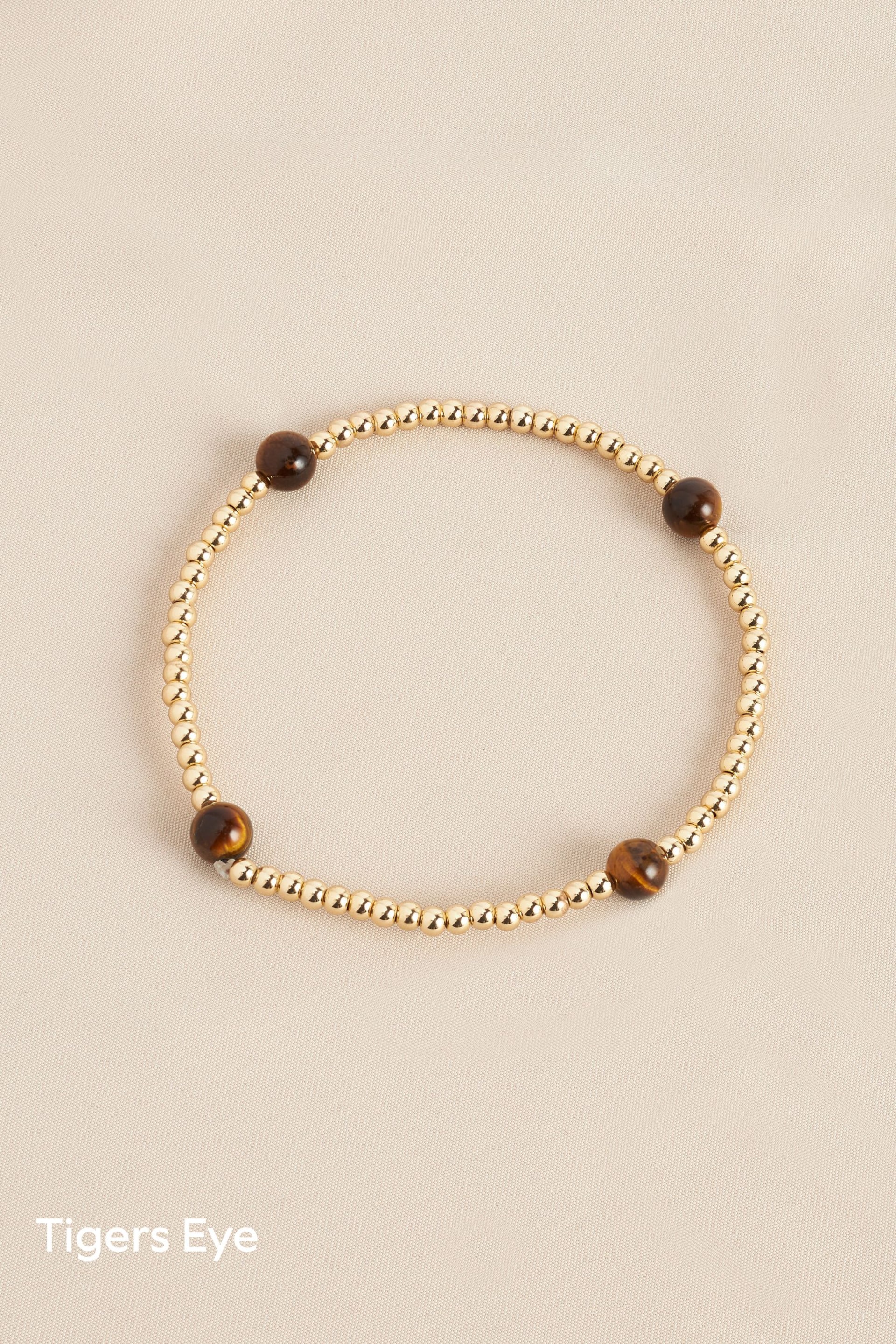 Gold/Silver Plated Sterling Silver Semi Precious Stone Beaded Stretch Bracelet - Image 8 of 9