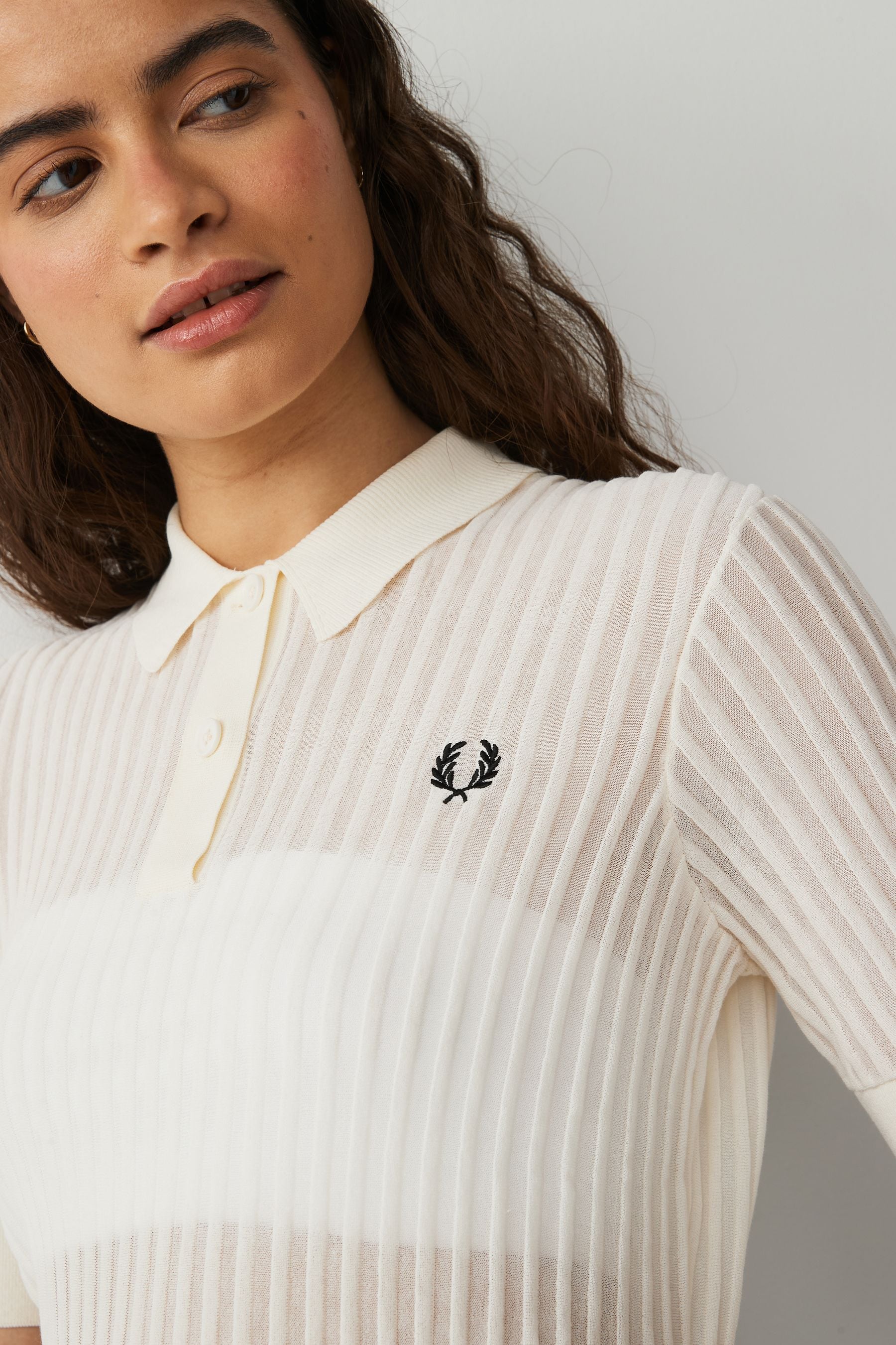 Buy Fred Perry Womens Sheer Knitted Ecru White Polo Shirt from Next United Arab Emirates