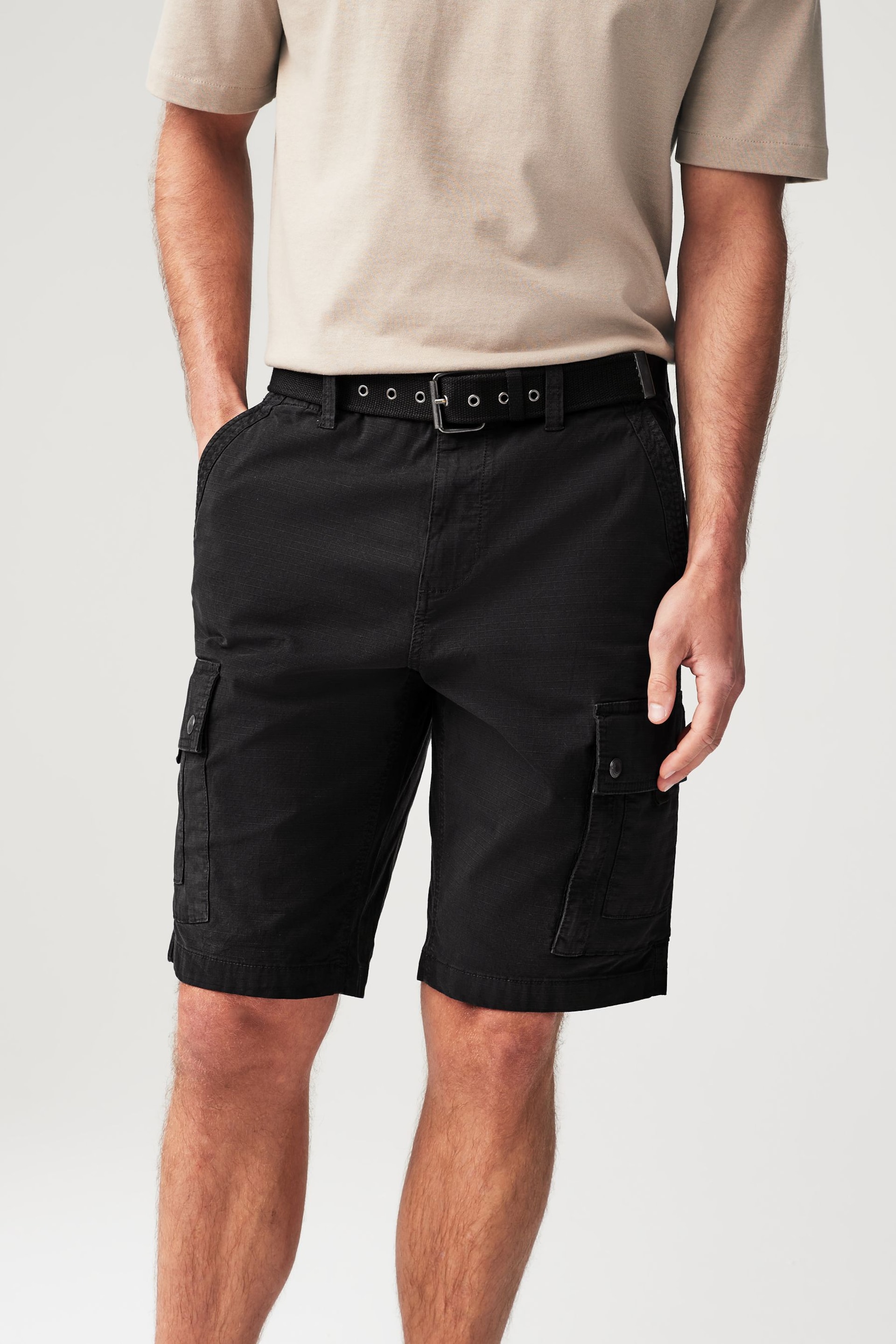 Black Belted Cargo Shorts - Image 1 of 10