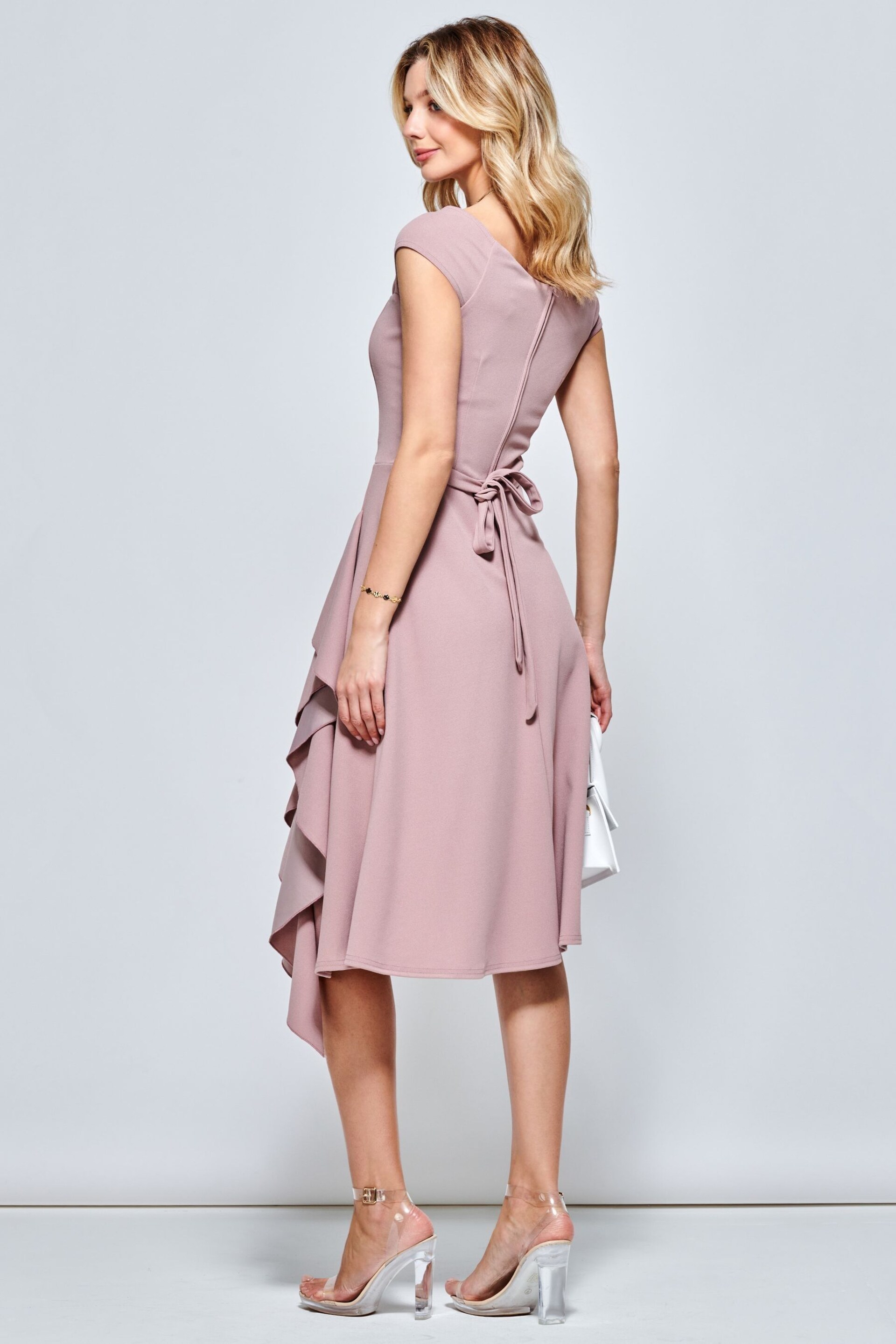 Jolie Moi Pink Skylar Off Shoulder Ruffle Hem Dress - Image 2 of 5