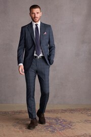 Navy Blue Slim Signature Italian Fabric Check Suit Trousers - Image 2 of 9