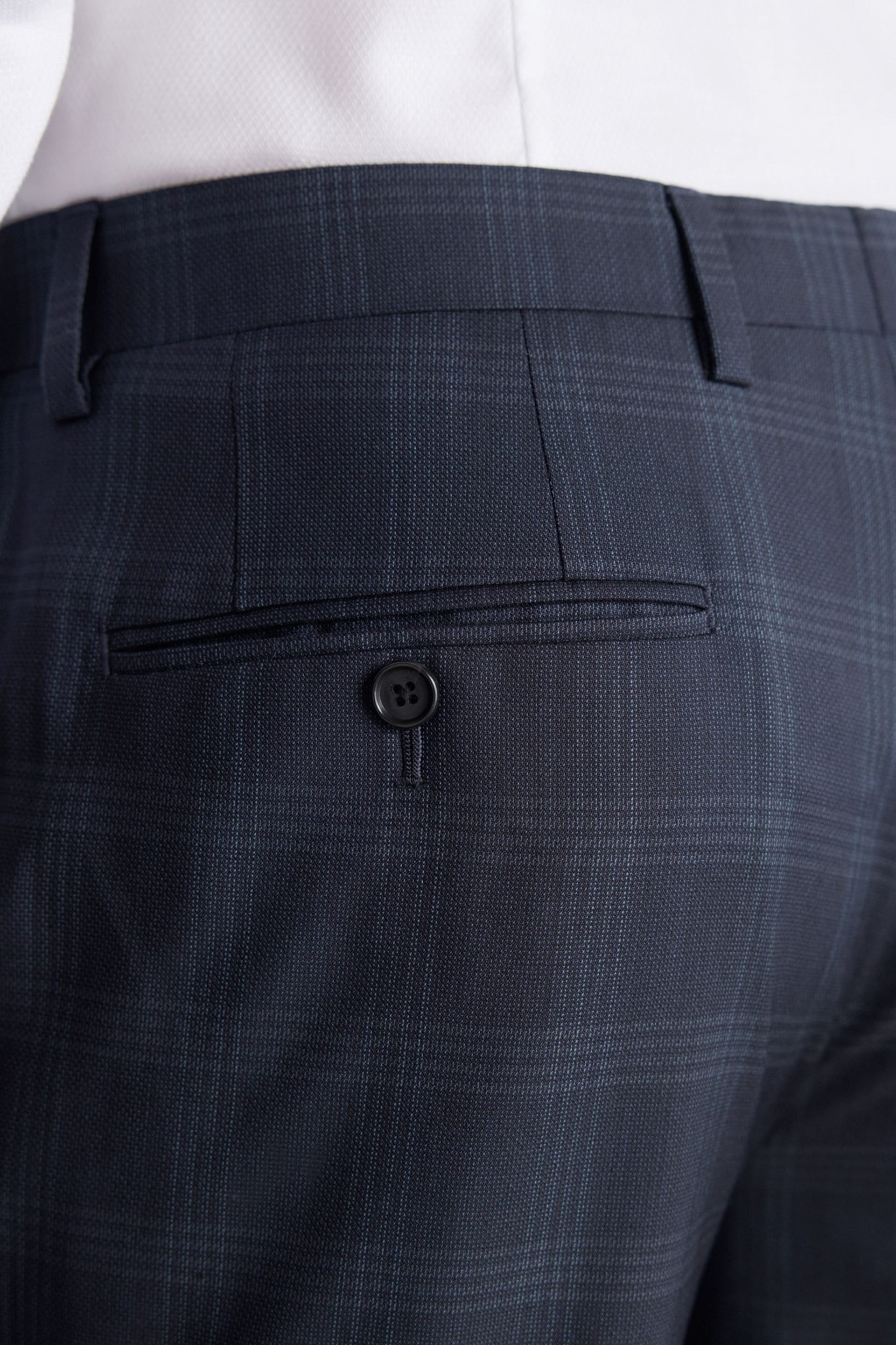 Navy Blue Slim Signature Italian Fabric Check Suit Trousers - Image 5 of 9