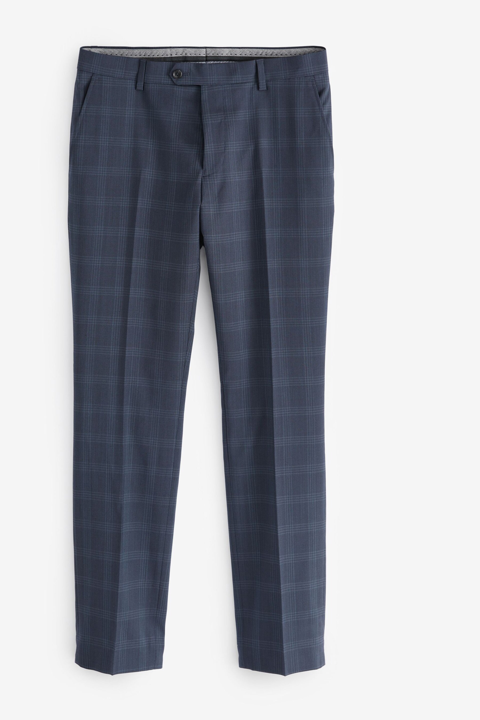 Navy Blue Slim Signature Italian Fabric Check Suit Trousers - Image 6 of 9