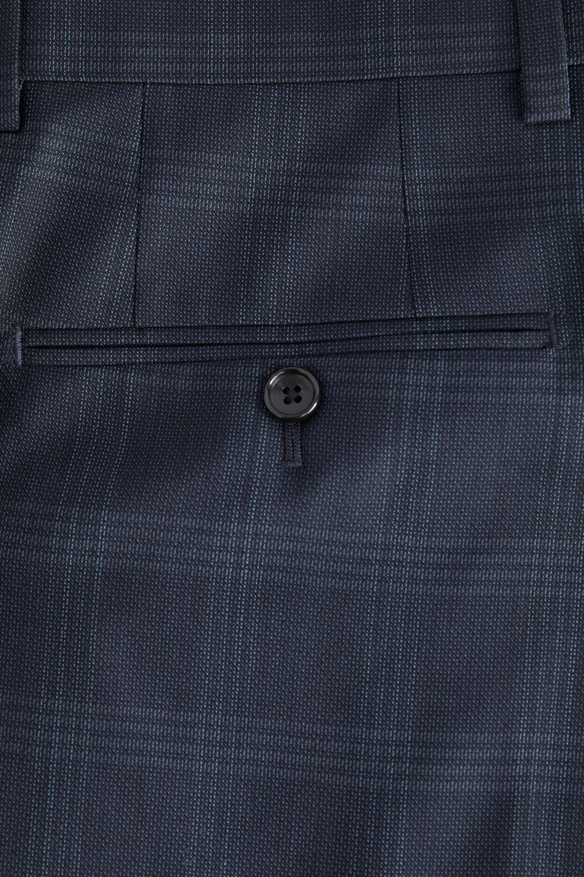 Navy Blue Slim Signature Italian Fabric Check Suit Trousers - Image 8 of 9