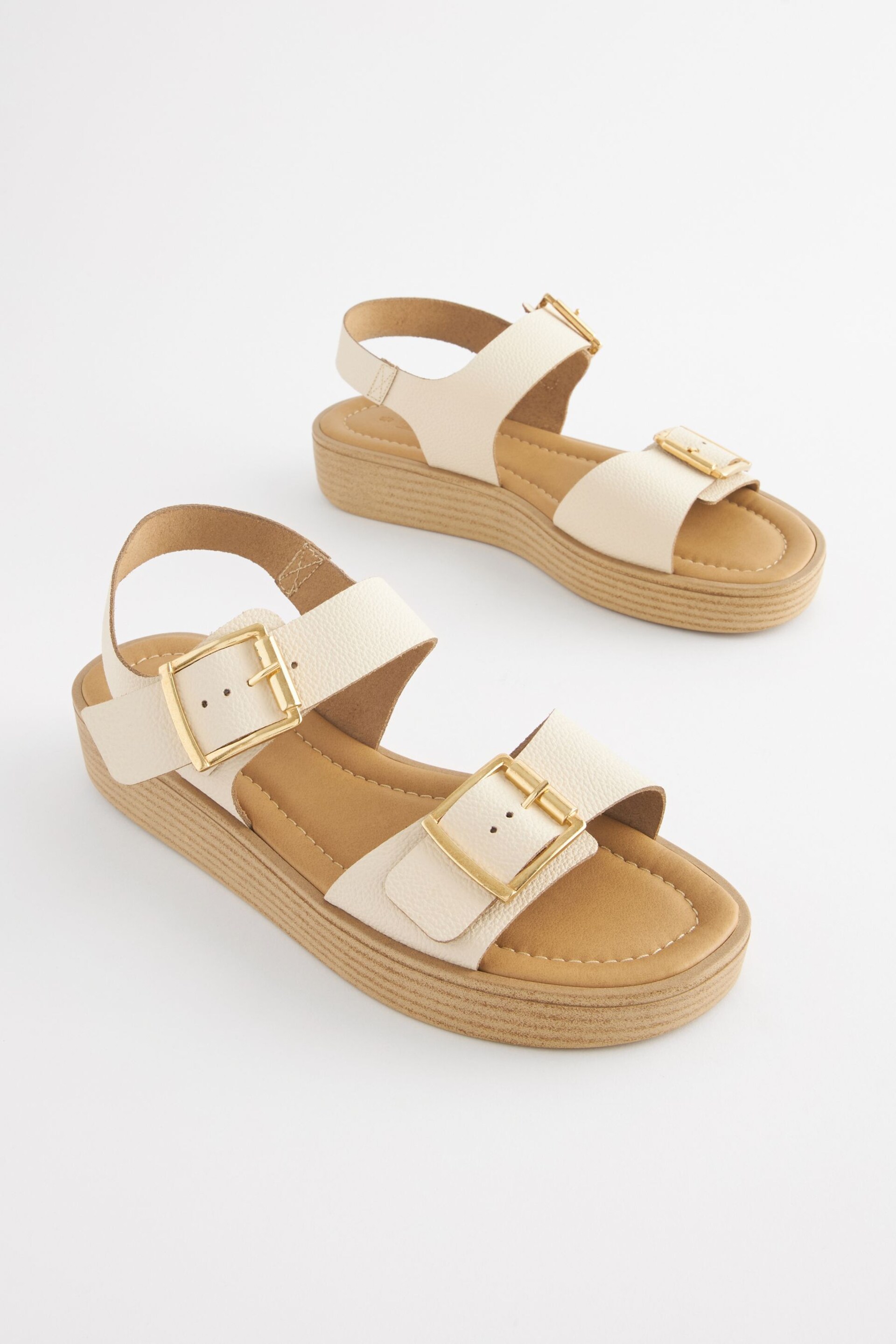 Bone Regular/Wide Fit Buckle Flatform Sandals - Image 3 of 7