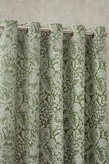 Wylder Nature Olive Bali Botanical Jacquard Eyelet Curtains