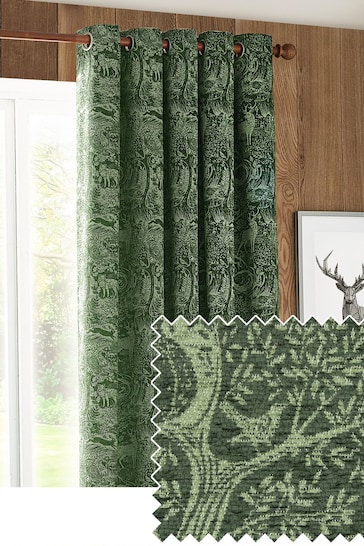 Furn Emerald Winter Woods Chenille Eyelet Curtains