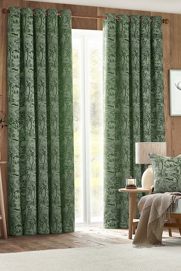 Furn Emerald Winter Woods Chenille Eyelet Curtains