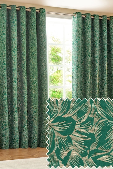 Wylder Nature Emerald Grantley Jacquard Eyelet Curtains