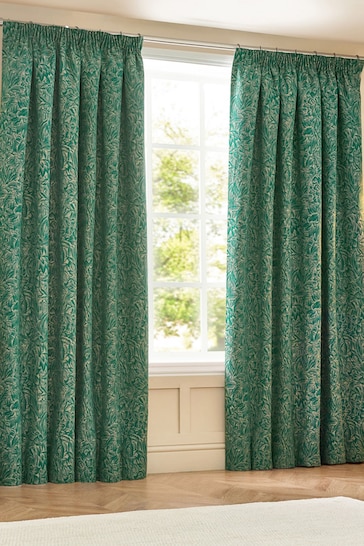 Wylder Nature Emerald Grantley Jacquard Pencil Pleat Curtains