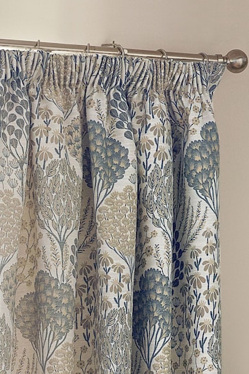 Wylder Nature Wedgewood Ophelia Floral Jacquard Pencil Pleat Curtains