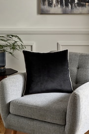 Black 50 x 50cm Matte Velvet Contrast Pipe Cushion - Image 1 of 5