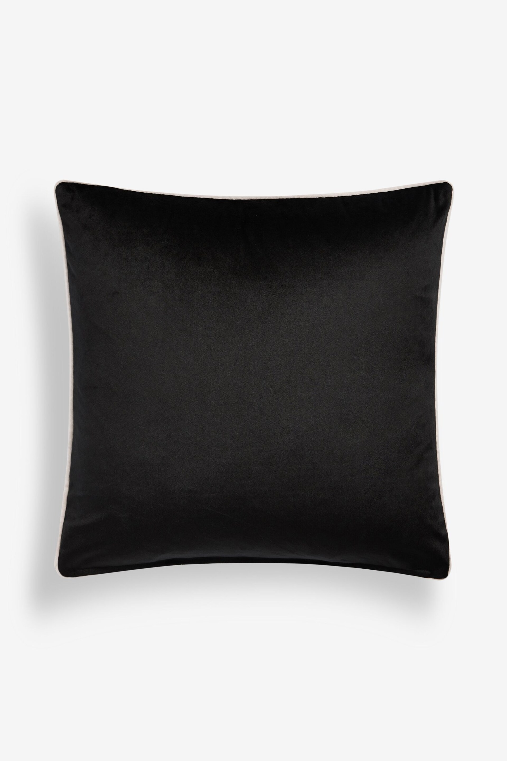 Black 50 x 50cm Matte Velvet Contrast Pipe Cushion - Image 3 of 5