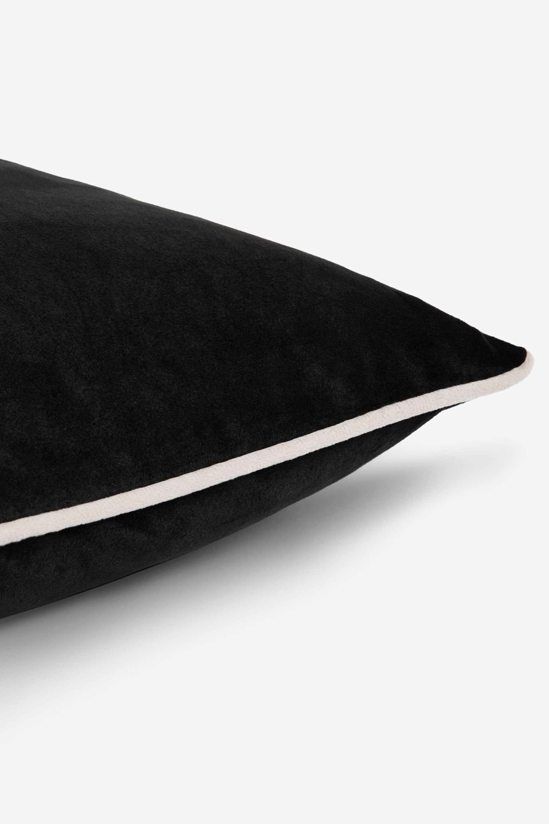 Black 50 x 50cm Matte Velvet Contrast Pipe Cushion - Image 4 of 5