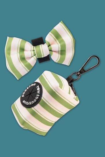 Pawsome Paws Boutique Green Dog Poo Bag Holder And Bow Tie Set