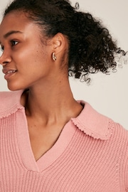 Joules Evangeline Pink Rib Knit Jumper With Crochet Collar - Image 5 of 5